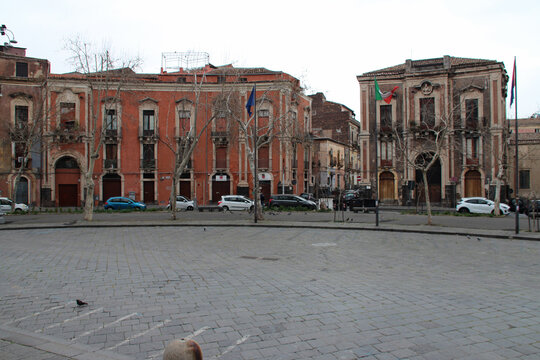 buildings at dant alighieri square in catania in sicily in italy