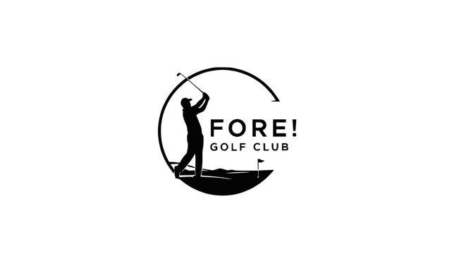 Golf Club Logo Silhouette - Golfer Swinging Club, Fore! Text, Circle Design