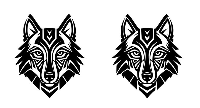 Tribal Wolf Head Illustration - Geometric Style, Symmetric Design