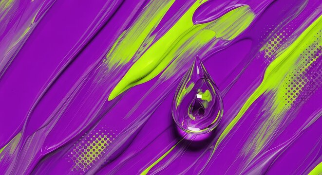 Dynamic sweeps of violet and neon lime acrylic paint create a textured abstract background enhanced by a stylized halftone dot effect, wallpaper, ink, pattern