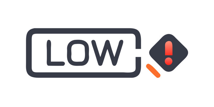 Low Urgency Warning Icon with Decrease Arrow and Alert Symbol. Vector Illustration .icon