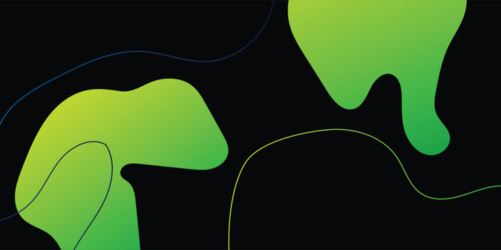 Abstract green organic shapes on black background.