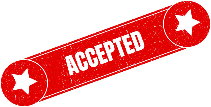 A red vintage style stamp with the word accepted on a clean white surface