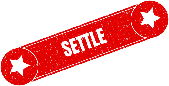 Red grunge style settle sticker label featuring white star accents on a classic round seal design