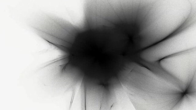 Abstract black ink explosion expanding into smoky watercolor shapes on white background 