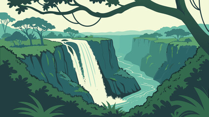 Jungle waterfall in tropical rainforest canyon with waterfall, rainforest © Pkos