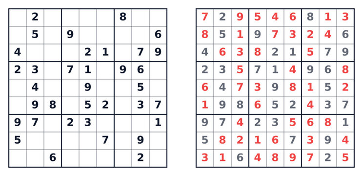 Sudoku puzzle 9x9 medium level for adults printable with answers A4