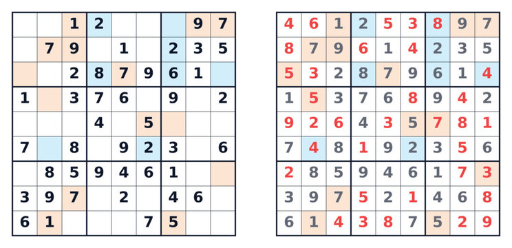 Sudoku puzzle 9x9 easy for kids and adults printable with answers A4, featuring even and odd highlighting