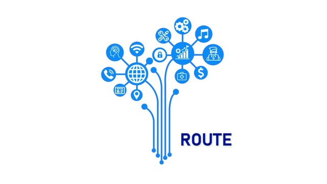Route Branding Concept, Futuristic Digital Network with Business and Technology Icons.