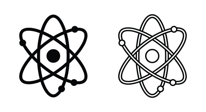 Atomic structure illustration black and white line drawing on white background