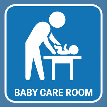 Icon of mother and baby room with changing table featuring diaper changing station symbol for nursery facilities, family services, and public amenity signage.