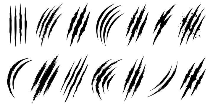 Set of claw scratches, animal claw marks, vector illustration