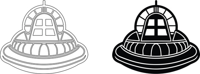 Ufo flying saucer spaceship outline and silhouette icons vector illustration on transparent background. © Sukumar