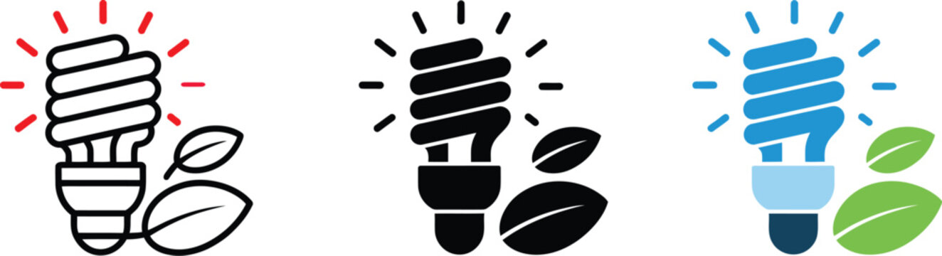 LED lamp icon featuring renewable green energy symbol, eco electricity vector illustration, and LED light bulb with leaves sign representing power efficiency and environmental innovation.