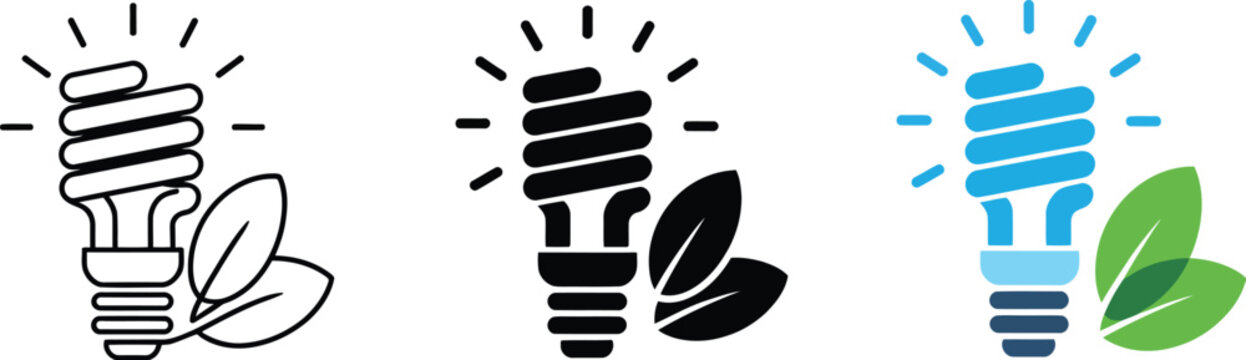LED lamp icon featuring renewable green energy symbol, eco electricity vector illustration, and LED light bulb with leaves sign representing power efficiency and environmental innovation.