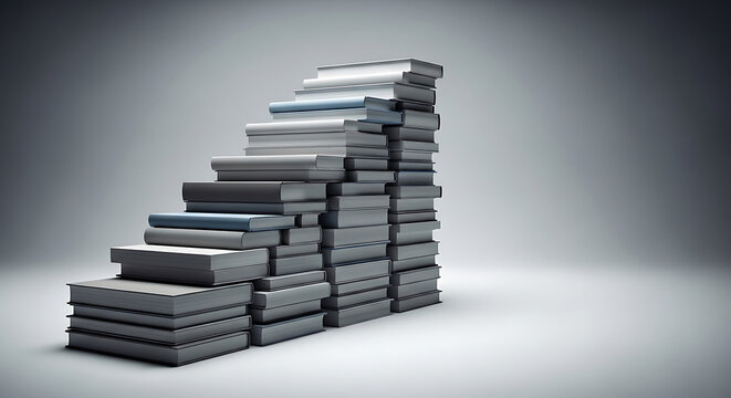 A conceptual staircase made of stacked books representing learning and educational progress.