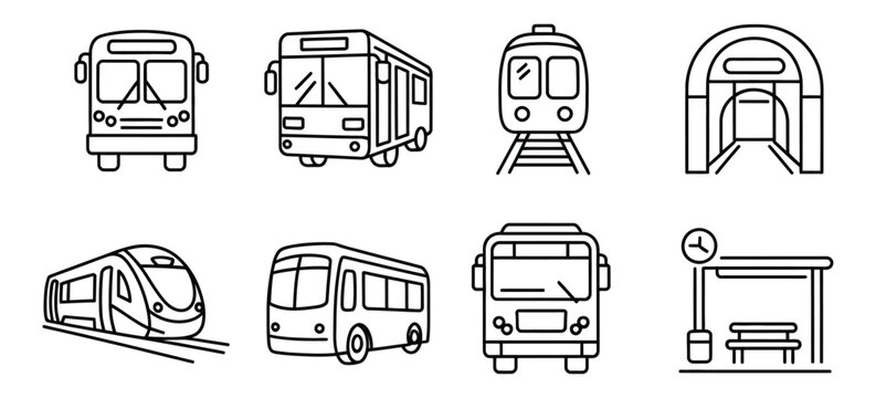 Public transportation line icon set, bus, train, tram, metro symbols