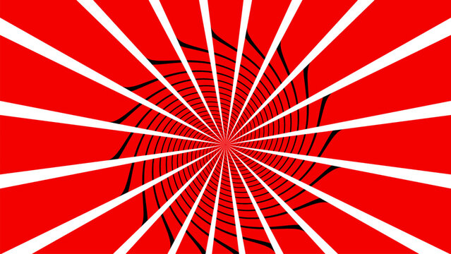 Red White Black Radial Sunburst Spiral Optical Illusion Background.
