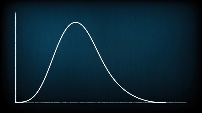 Positive skewed distribution curve on dark blue background