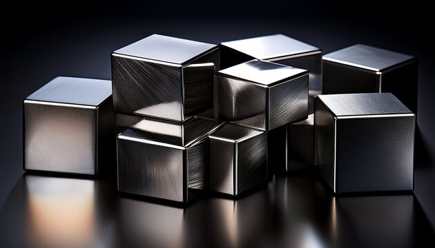 sleek ebony cubes of platinum metal with reflective surfaces perfect for modern design and artistic projects