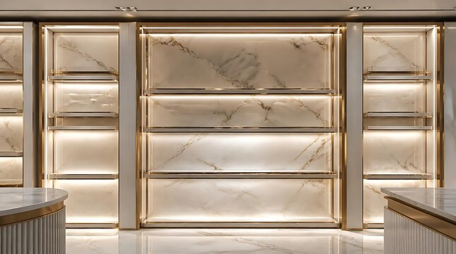 Elegant display cabinet with marble accents and integrated lighting, showcasing luxury design.