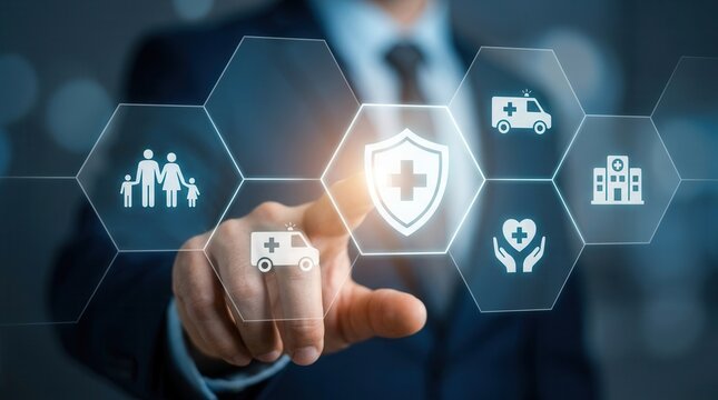 Health insurance concept showing medical services, benefits, and financial security for families.