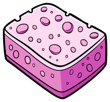 Adorable pink rectangular cleaning sponge porous object graphic illustration