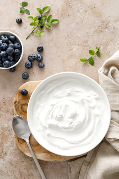 Yogurt. Plain greek probiotic protein Greek yoghurt. Healthy food.