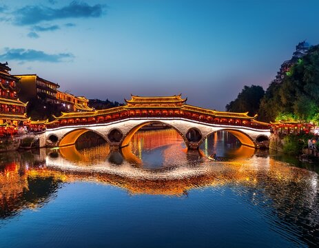 anshun bridge on jin river at night in chengdu sichuan china