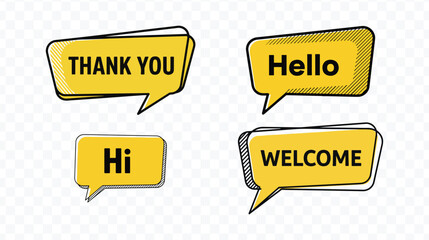 Greeting speech bubbles with welcome hello hi and thank you © SilhouetteNest
