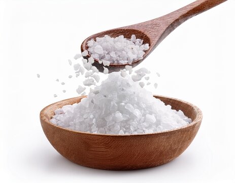 falling sea salt isolated on white background full depth of field
