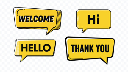 Greeting speech bubbles with welcome hello hi and thank you © SilhouetteNest