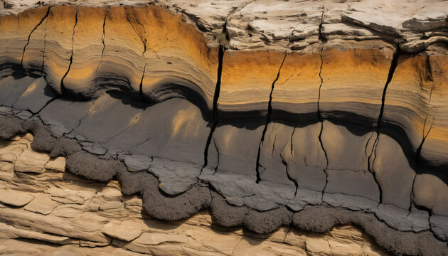 Detailed macro texture of geological clay strata and mineral sediment layers