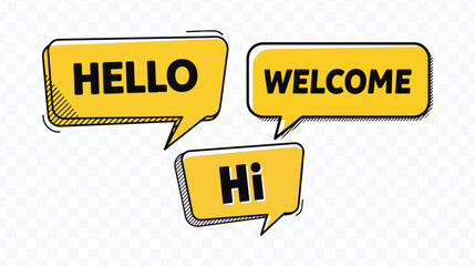 Greeting speech bubbles with welcome hello hi and thank you © SilhouetteNest