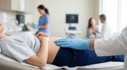 Obraz premium Healthcare professionals ensuring maternal and infant health through obstetric medical care and monitoring.