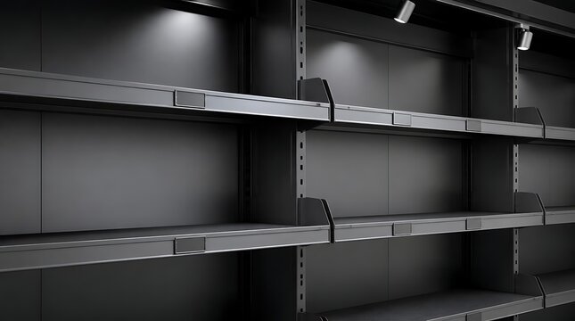 Empty Shelves in a Dimly Lit Store - A Study in Absence and Void.