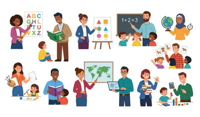 Fototapeta premium ‎Teacher Cartoon Character Set for Education and Learning Concepts