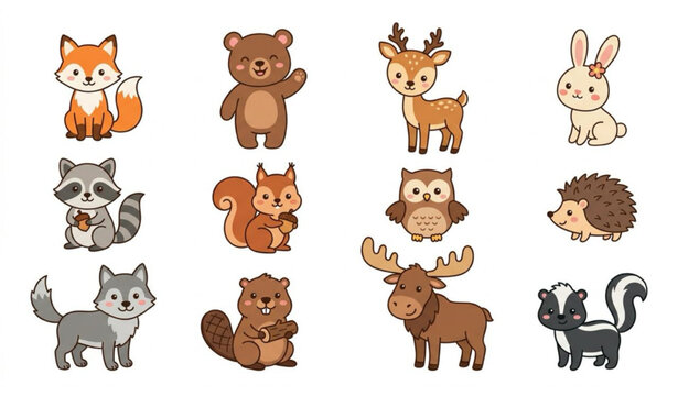 &lrm;Cute Safari Animals Cartoon Vector Set with African Wildlife Characters