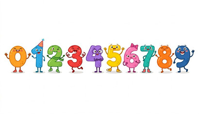 Fototapeta premium ‎Cute Number Characters Educational Vector Set for Children