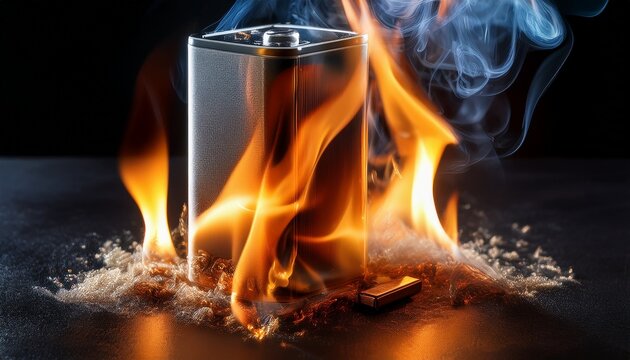 photo showing lithiumion battery overheating emitting flames and smoke highlighting safety risks and the importance of fire prevention measures concept fire safety lithium ion batter