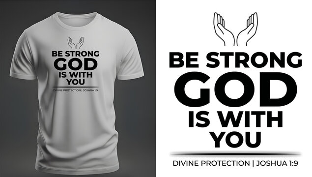 Be Strong God Is With You Minimal Christian Typography Design with Protective Hand Outline and Subtle Glow Streetwear Graphic.