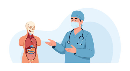 Fototapeta premium Doctor Explaining Human Anatomy with Anatomical Model