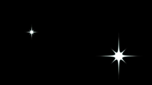 Twinkle Sparkling stars animation,white cartoon, flat, vector, doodles style stars blinking, loop video and  black screen, magic star flash, glitter star cute animation 4k.