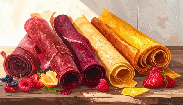 Artisan fruit leathers in vibrant colors, showcasing natural sweetness and healthy ingredients