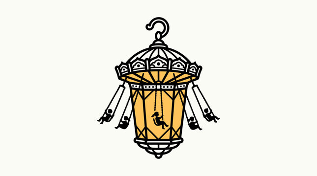 Ornate Vintage Carnival Swing Ride Line Art, an amusement park attraction in bright studio background.