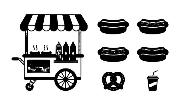 Street Cart Hot Dog Icon Simple Fast Food Vector Illustration