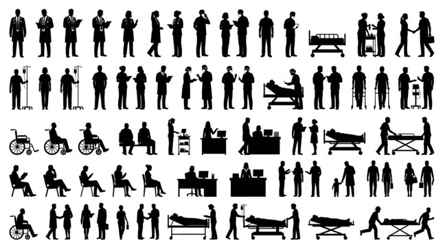Medical Staff Doctor Nurse and Patient Silhouette Set for Hospital Healthcare Architectural Rendering and Presentation

