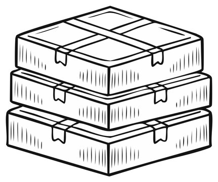Stacked Boxes in Hand Drawn Style, Shipping Package, Parcels Isolated on White Background