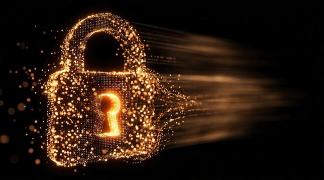 Conceptual image of a sparkling golden lock for online platform trust and cybersecurity.