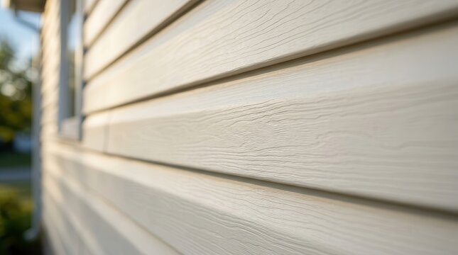 Detail of horizontal vinyl siding panels during house exterior repair and installation.